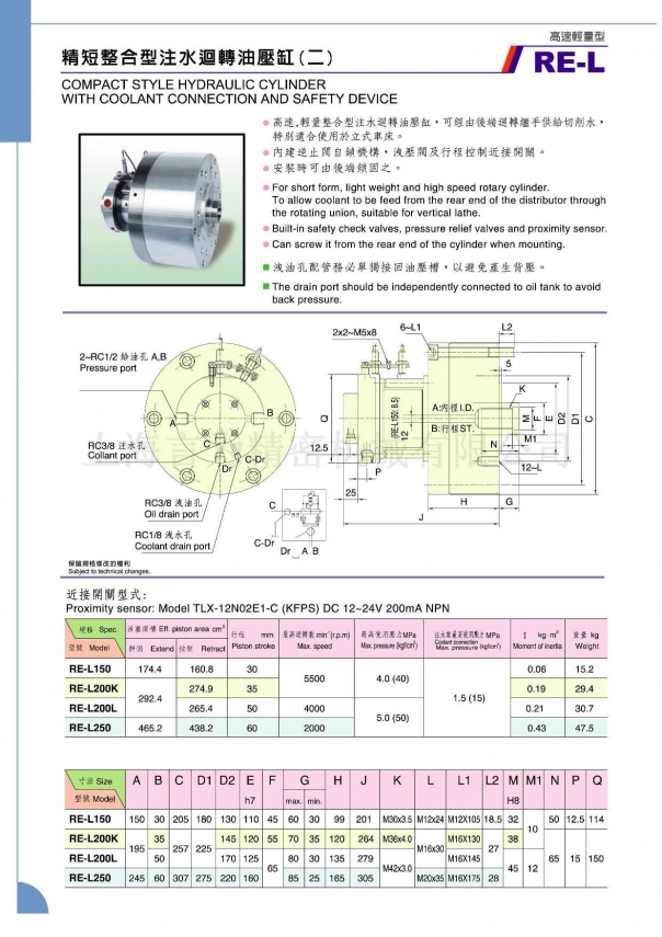 佳賀中實(shí)精短整合型注水回轉(zhuǎn)油壓缸 RE-L